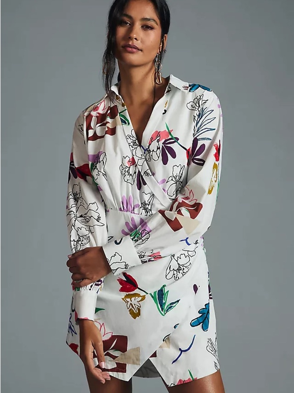 NWOT Maeve Anthropologie Floral Wrap Shirt Dress - Size M